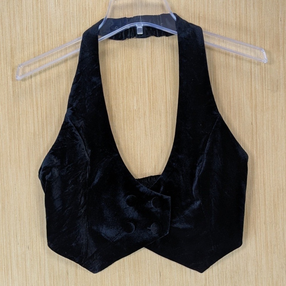 Windsor Velvet Halter Vest Crop Top Size S Black Layering Smocked Back Party